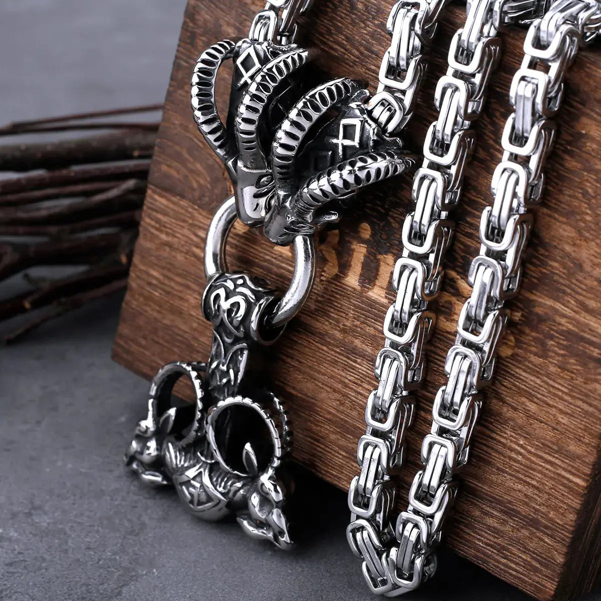 Stainless Steel Viking Thor Hammer Anchor Pendant Ram Rune Necklace Men's Fashion Charm Chain Amulet Nordic Jewelry As A Gift FZwear