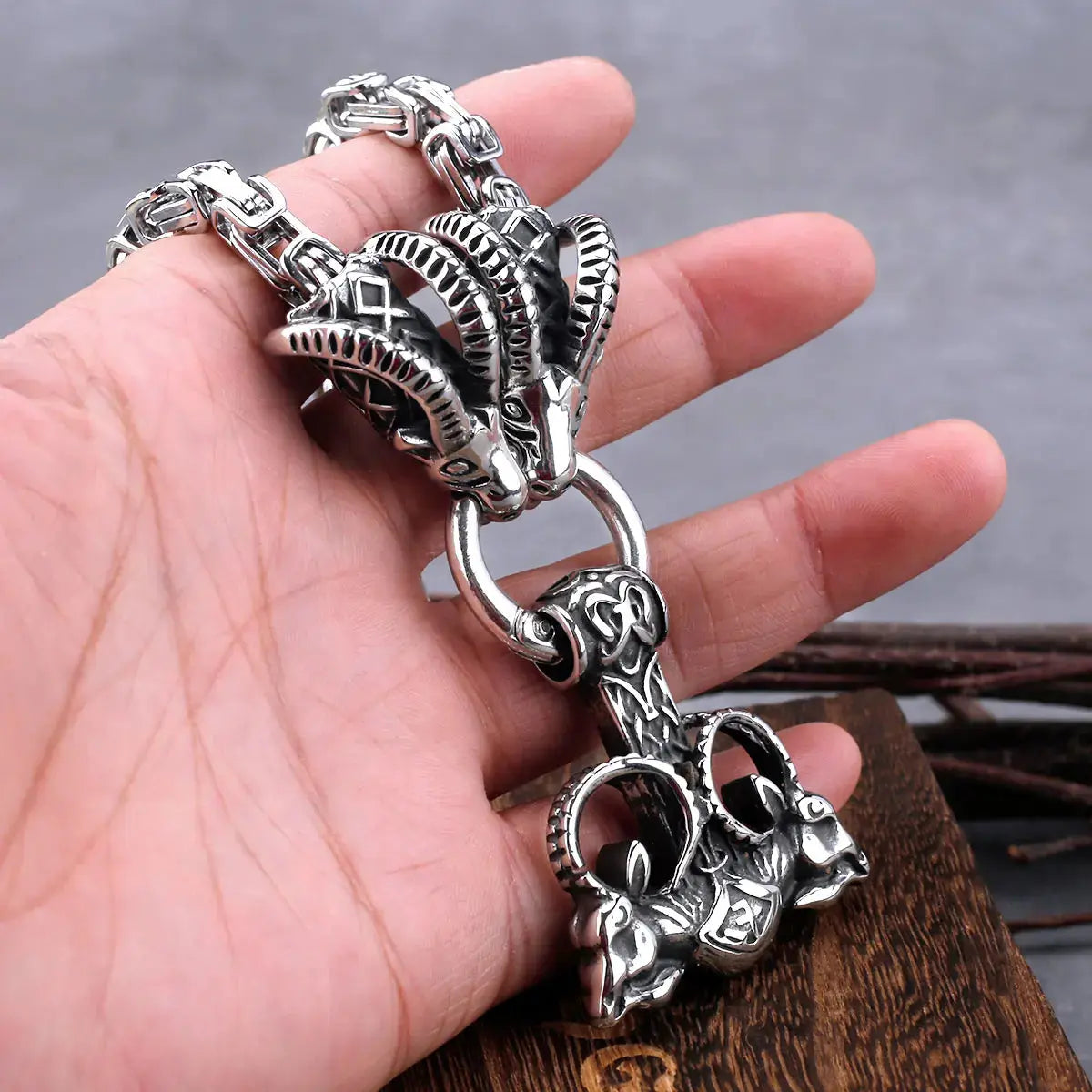 Stainless Steel Viking Thor Hammer Anchor Pendant Ram Rune Necklace Men's Fashion Charm Chain Amulet Nordic Jewelry As A Gift FZwear