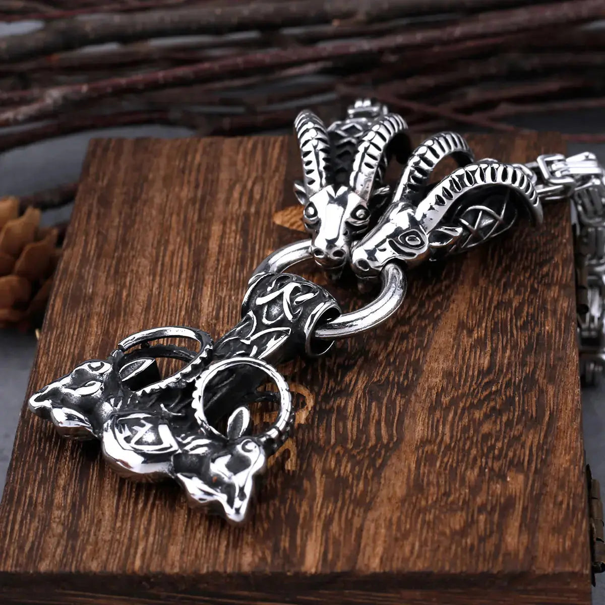 Stainless Steel Viking Thor Hammer Anchor Pendant Ram Rune Necklace Men's Fashion Charm Chain Amulet Nordic Jewelry As A Gift FZwear