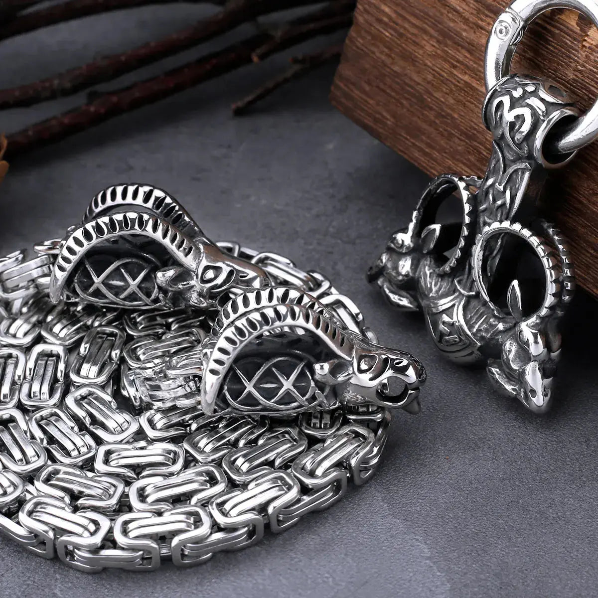 Stainless Steel Viking Thor Hammer Anchor Pendant Ram Rune Necklace Men's Fashion Charm Chain Amulet Nordic Jewelry As A Gift FZwear