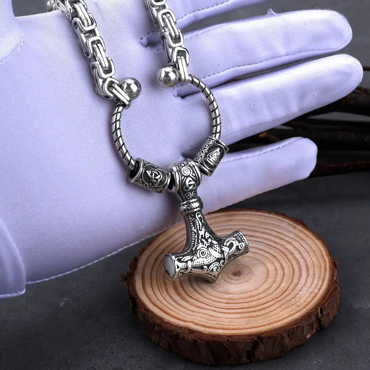 Stainless Steel Viking Thor's Hammer Set Men's Retro Creative Pendant Necklace Party Gift Jewelry FZwear