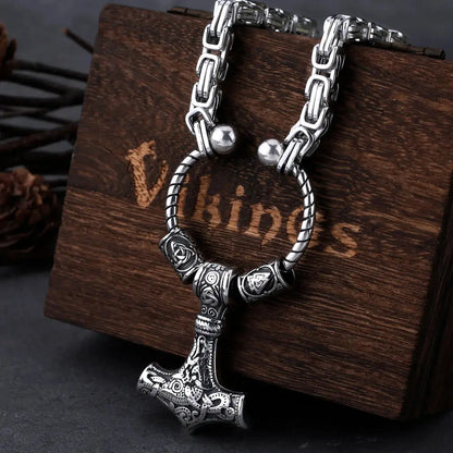 Stainless Steel Viking Thor's Hammer Set Men's Retro Creative Pendant Necklace Party Gift Jewelry FZwear