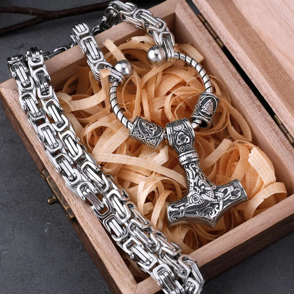 Stainless Steel Viking Thor's Hammer Set Men's Retro Creative Pendant Necklace Party Gift Jewelry FZwear