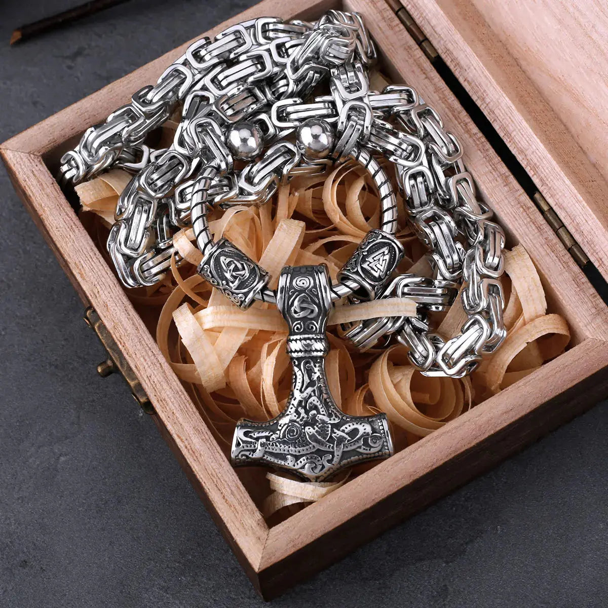 Stainless Steel Viking Thor's Hammer Set Men's Retro Creative Pendant Necklace Party Gift Jewelry FZwear