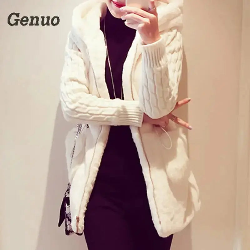 Stitching Plush Thick Hooded Jacket Autumn Winter Fashion Knitted Rabbit Fur Jackets Patch Faux Fur Thickening Female Outerwear FZwear