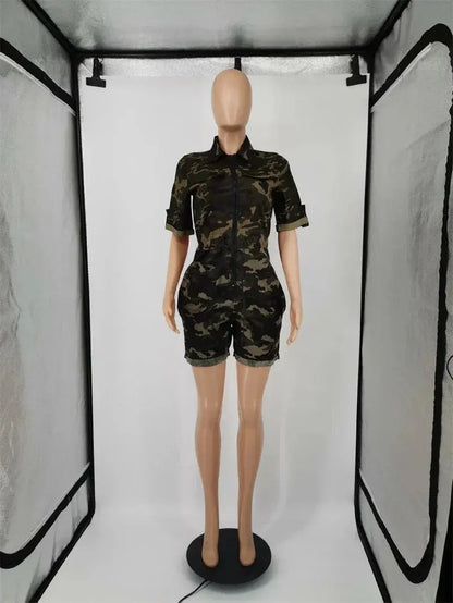 Streetwear Camouflage Print Rompers Playsuits Women Summer Y2K Clothes Short Sleeve Bodycon Jumpsuit One Pieces Overalls Outfits FZwear