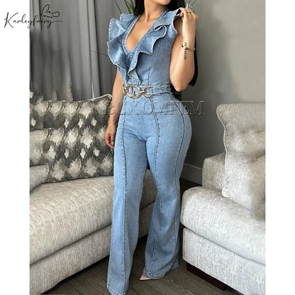 Stylish Push Up Jean Jumpsuit Fashion New Women Versatile Simple Denim Pants Flare Trousers bottoms Fall Clothes 2024 Women FZwear