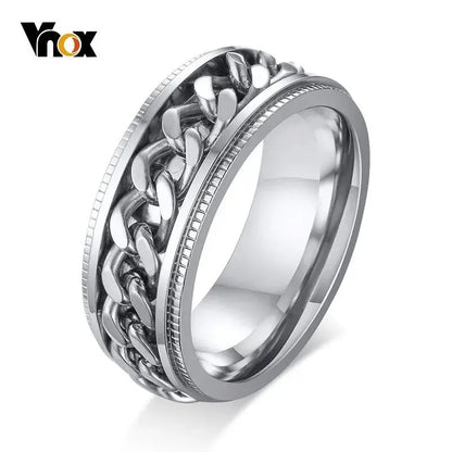 Vnox 8mm Spinner Chain Unique Mens Womens Ring Textured Edge Stainless Steel Rotatable Links Casual Male Alliance Punk Anel FZwear