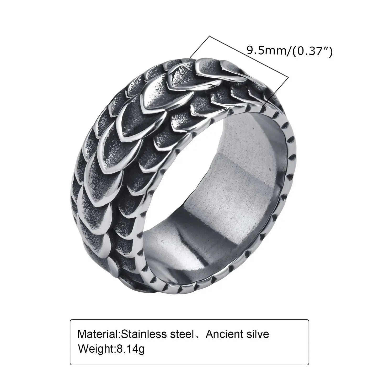 Vnox Rock Punk Viking Dragon Carved Surface Rings for Men Jewelry,Vintage Silver Color Stainless Steel Male Finger Bands FZwear