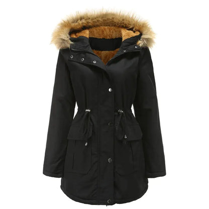 Warm Winter Jacket Women Women's Fur Collar Coats Jackets for Lady Long Slim Fleece Parka Hoodies Parkas FZwear