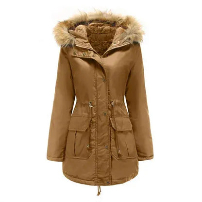 FZ Women's Fur Collar Slim Fleece Parka Hooded Jacket