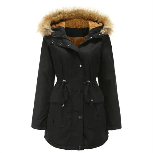 FZ Women's Fur Collar Slim Fleece Parka Hooded Jacket