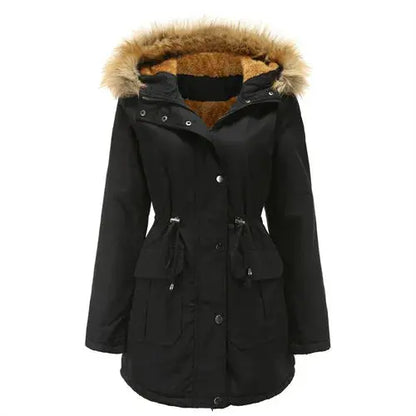 FZ Women's Fur Collar Slim Fleece Parka Hooded Jacket