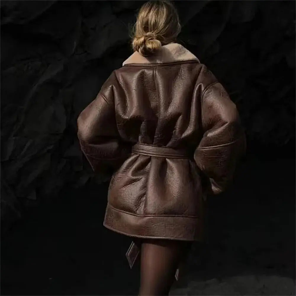 2023 Women's Autumn/Winter Fashion New European and American Two tone Leather and Fur Integrated Windbreaker FZwear