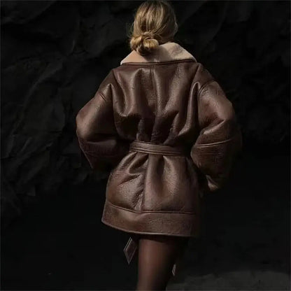 2023 Women's Autumn/Winter Fashion New European and American Two tone Leather and Fur Integrated Windbreaker FZwear