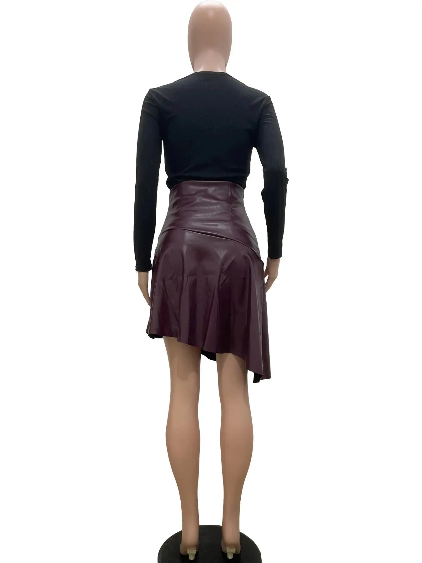 Y6013 Women's Autumn/Winter New High Waist Irregular PU Spliced Half Leather Skirt FZwear