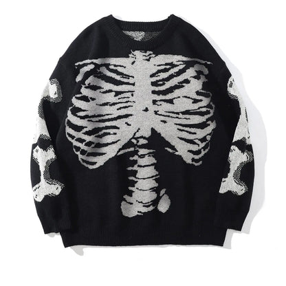 Women Clothing Long Sleeve Woolen Spring Autumn Halloween Skull Print Casual Pullover Sweater Eedele