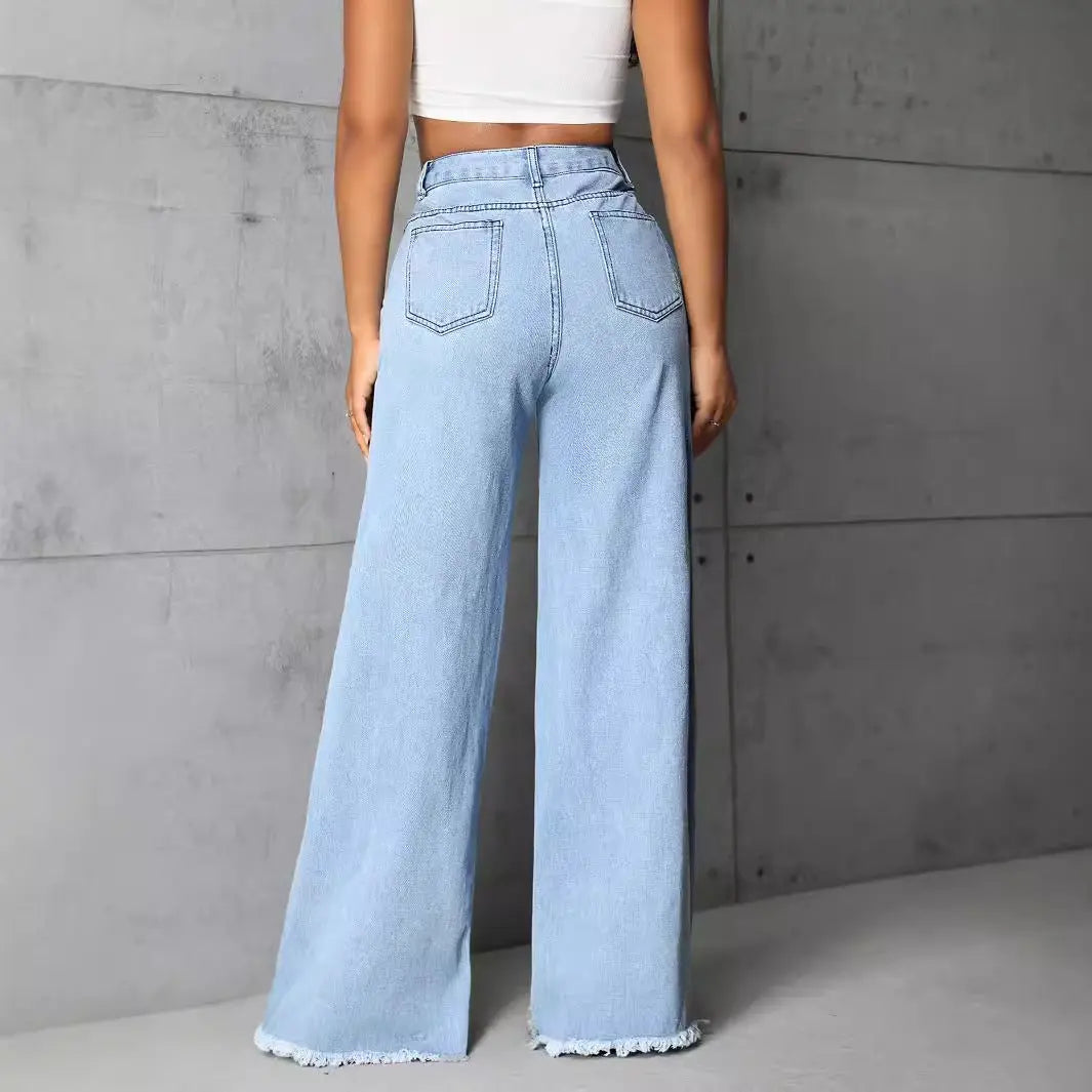 Women Clothing Mop High Waist Straight Wide Leg Jeans Trousers FentyWild