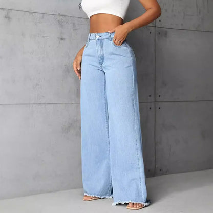 Women Clothing Mop High Waist Straight Wide Leg Jeans Trousers FentyWild