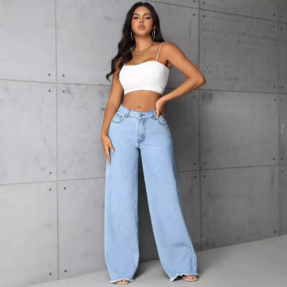 Women Clothing Mop High Waist Straight Wide Leg Jeans Trousers FentyWild