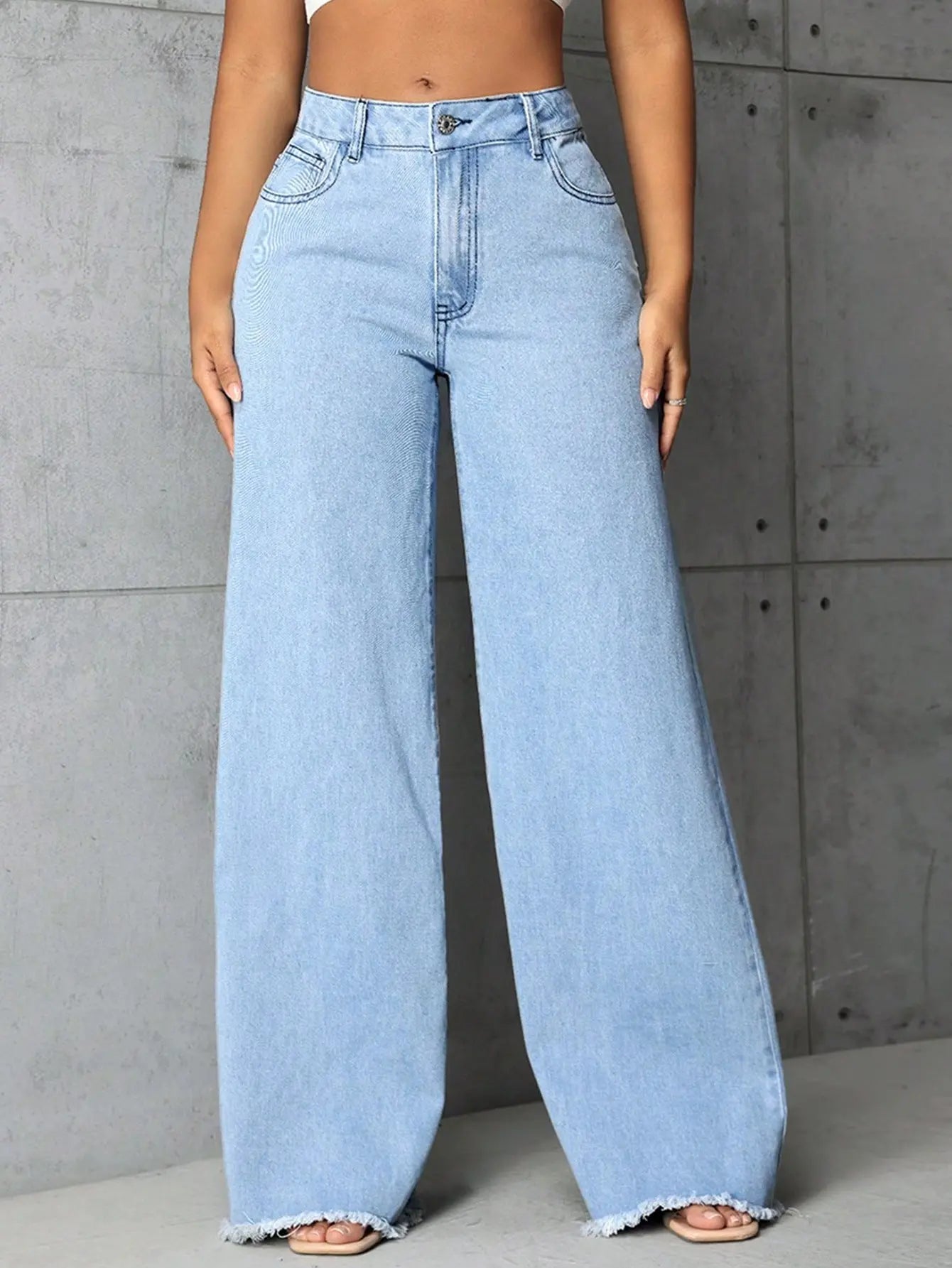 Women Clothing Mop High Waist Straight Wide Leg Jeans Trousers FentyWild