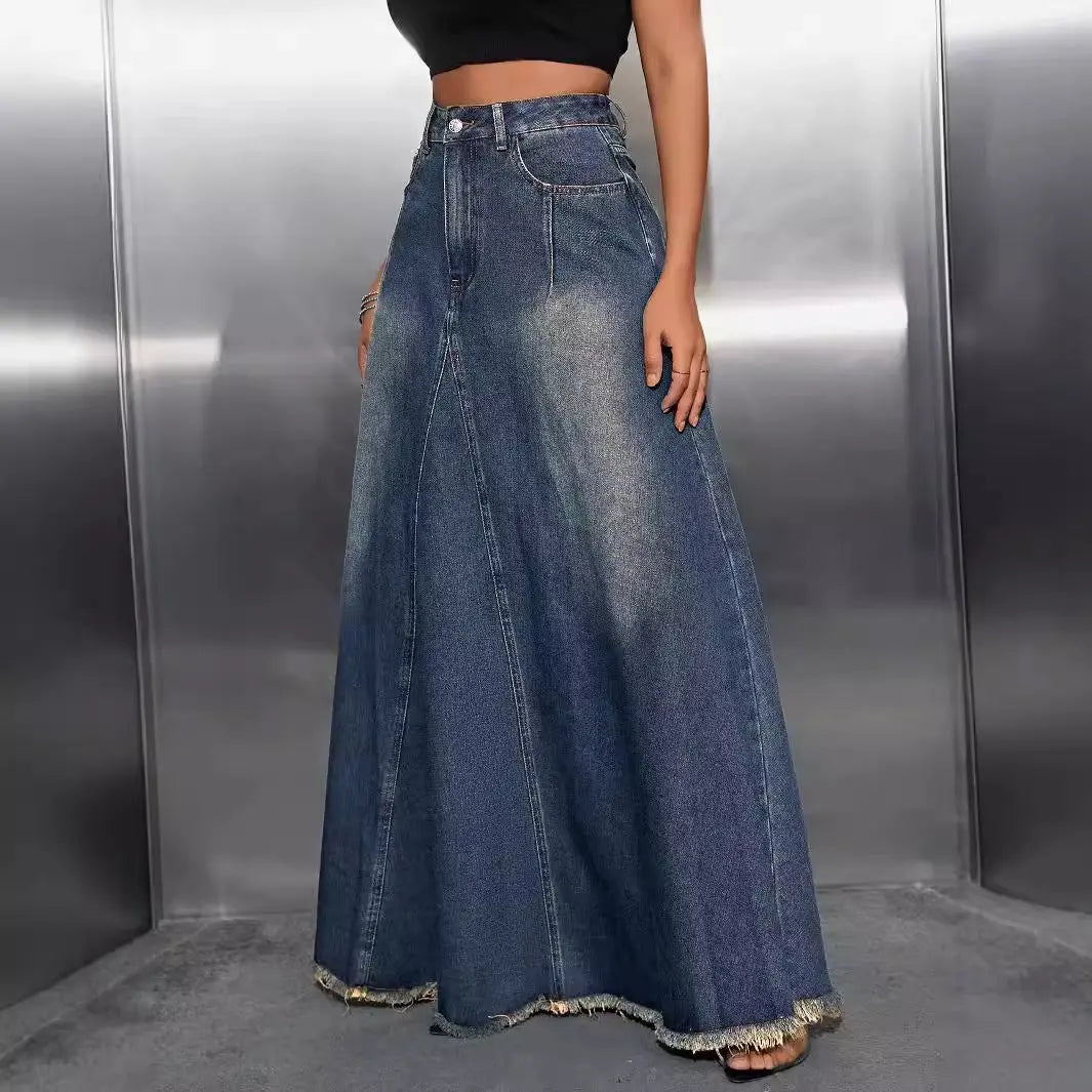 Women Clothing Retro Washed All Matching Jeans Skirt Length FentyWild