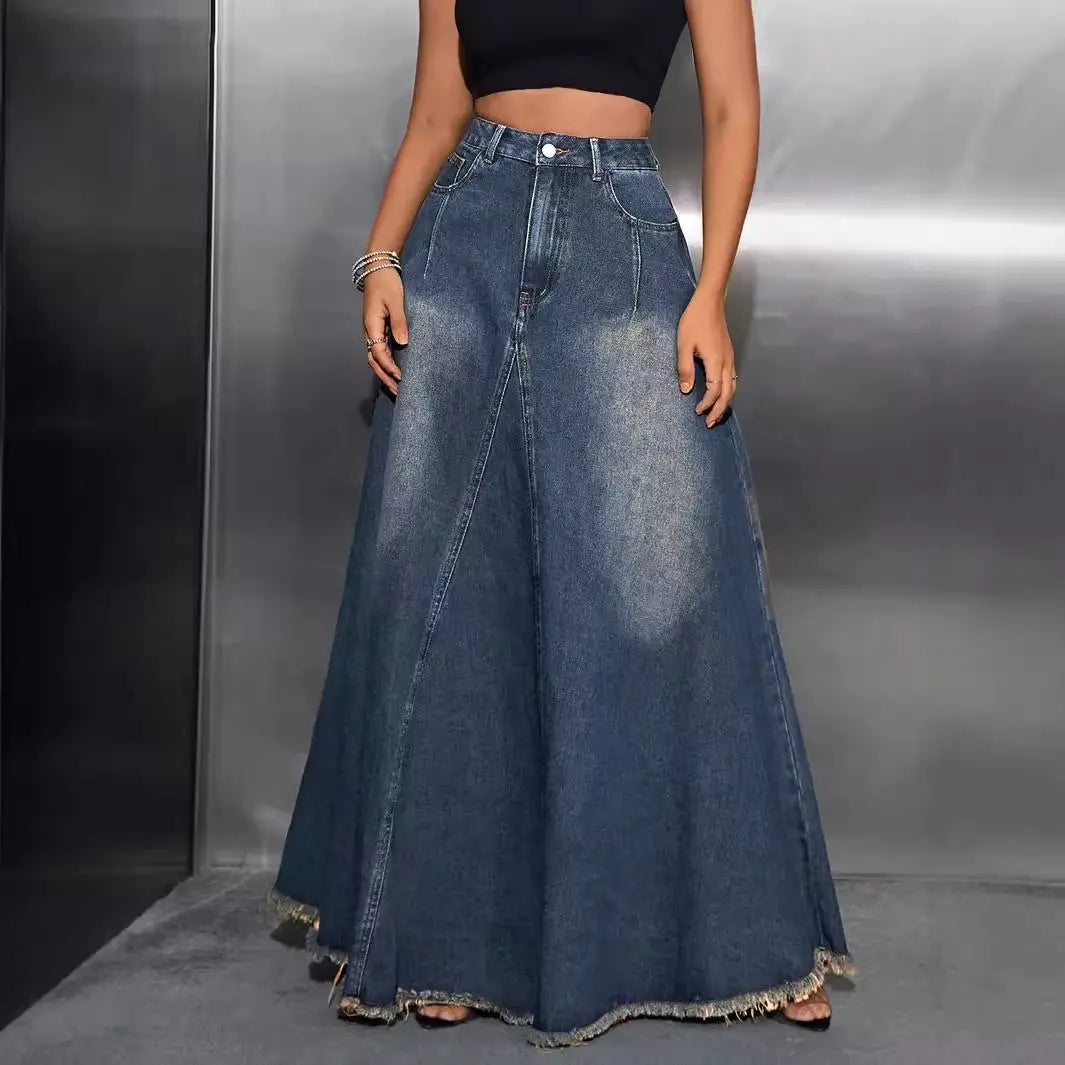 Women Clothing Retro Washed All Matching Jeans Skirt Length FentyWild