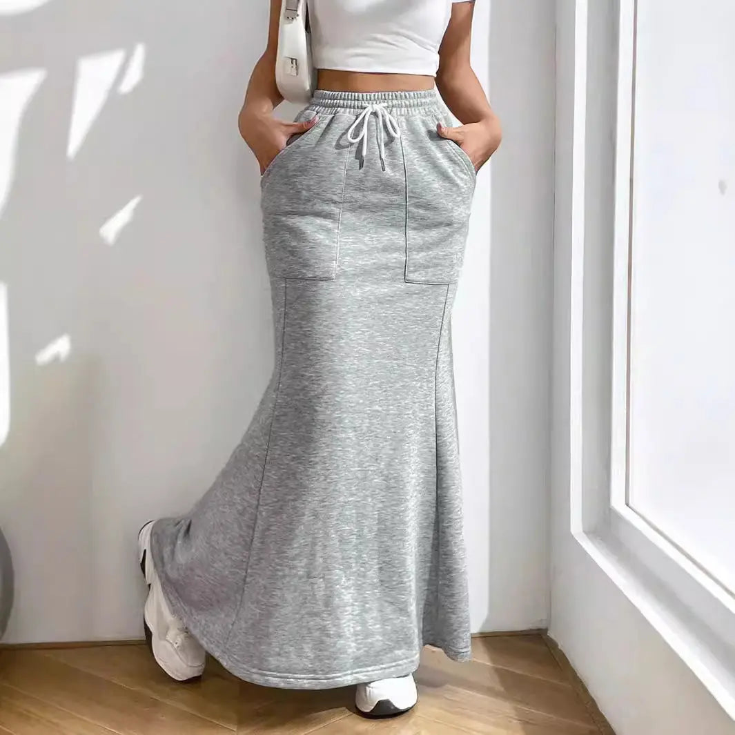 Women Clothing Simple Casual Skirt Autumn Winter Office All Matching Mid Length A line Skirt Yiskiss