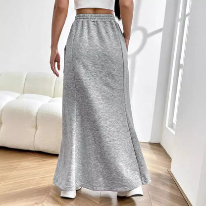 Women Clothing Simple Casual Skirt Autumn Winter Office All Matching Mid Length A line Skirt Yiskiss