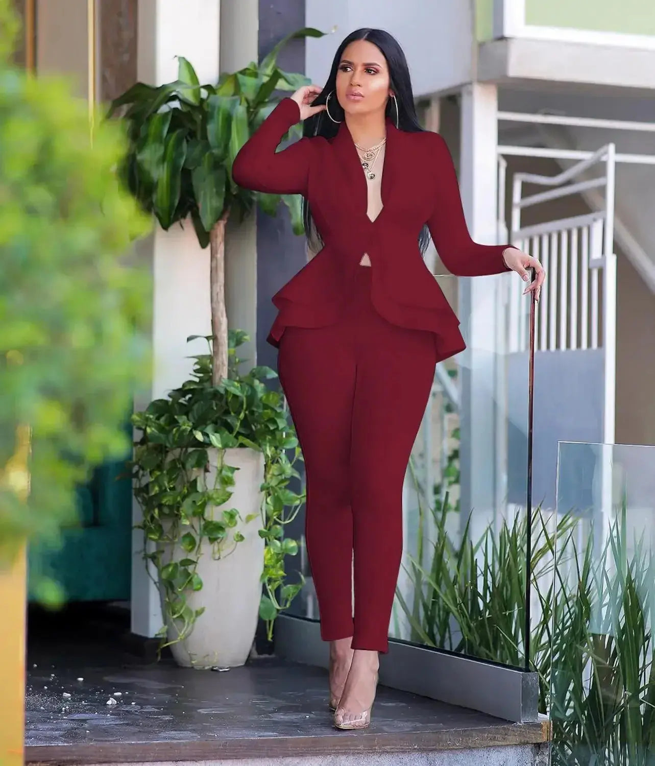 Women Fashion Women's Set Tracksuit Full Sleeve Ruffles Blazers Pants Suit Two Piece Set Office Lady Business Wear Uniform FZwear