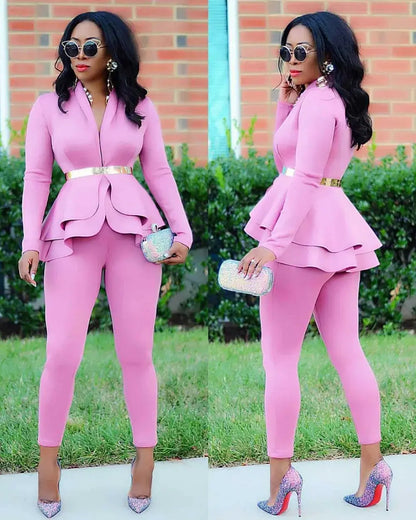 Women Fashion Women's Set Tracksuit Full Sleeve Ruffles Blazers Pants Suit Two Piece Set Office Lady Business Wear Uniform FZwear