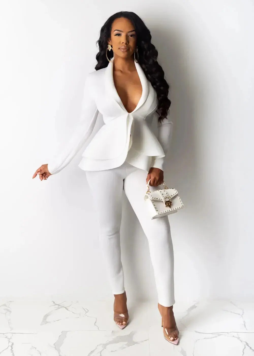 Women Fashion Women's Set Tracksuit Full Sleeve Ruffles Blazers Pants Suit Two Piece Set Office Lady Business Wear Uniform FZwear