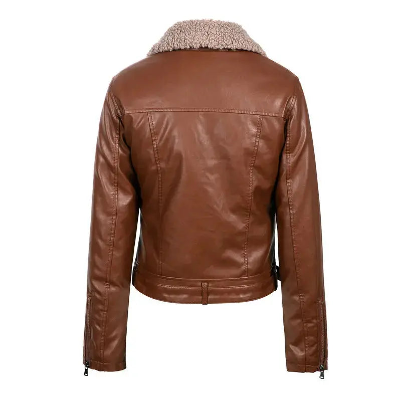 Women High Quality Winter Warm Faux Leather Jackets Lady Black Brown Fur Motorcycle Biker Street Outerwear Coats  New Fashion FZwear