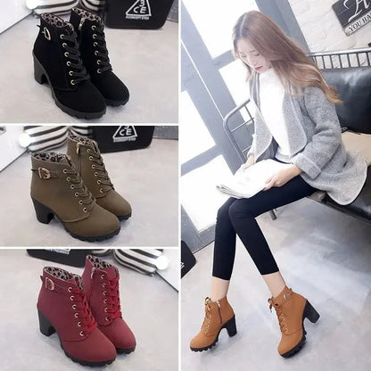 Women Pumps Boots High Quality Lace-up European Ladies Shoes PU High Heels Boots Fast Delivery 2024 FZwear