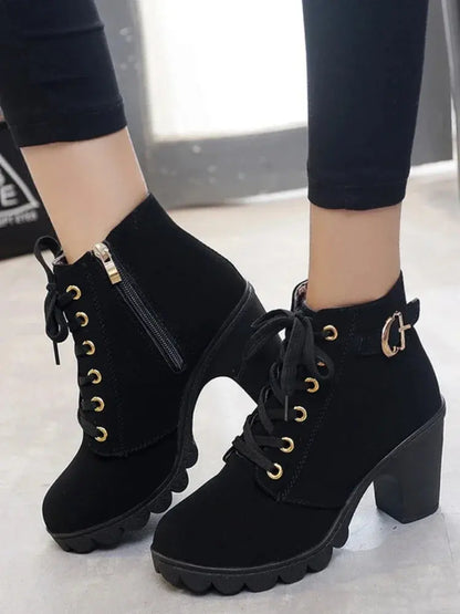 Women Pumps Boots High Quality Lace-up European Ladies Shoes PU High Heels Boots Fast Delivery 2024 FZwear