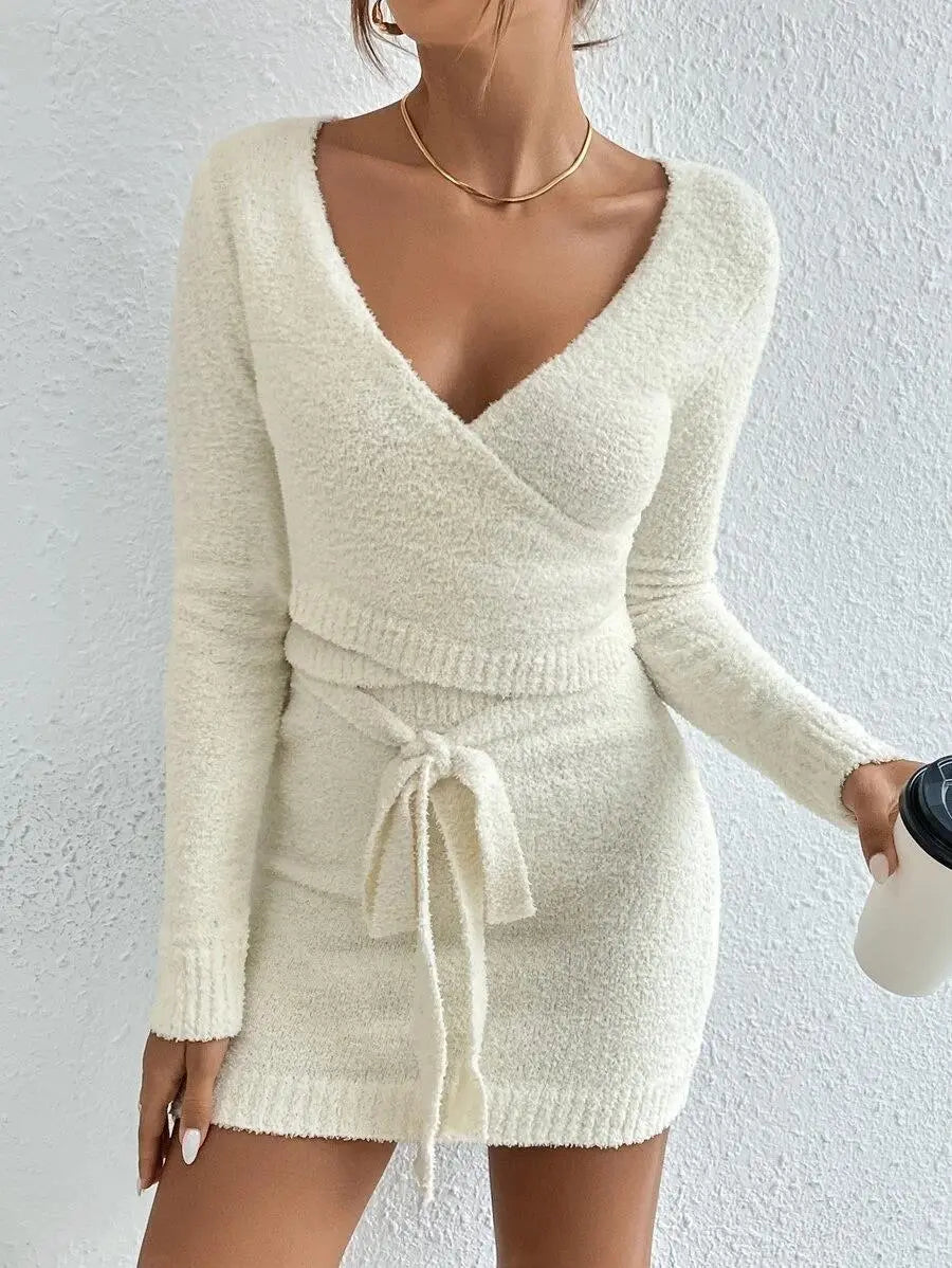 Women Wear Suit Knitted Solid Color Top Sweater Dress Two Piece Set for Women Japear