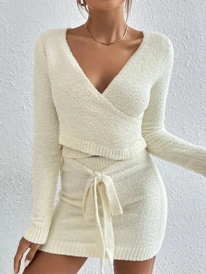 Women Wear Suit Knitted Solid Color Top Sweater Dress Two Piece Set for Women Japear