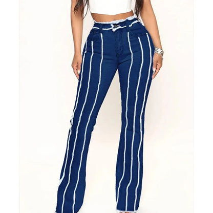 Women's 2024 European and American Edge Elastic Jeans Large size washed fringed women's jeans casual Denim trousers streetwear FZwear