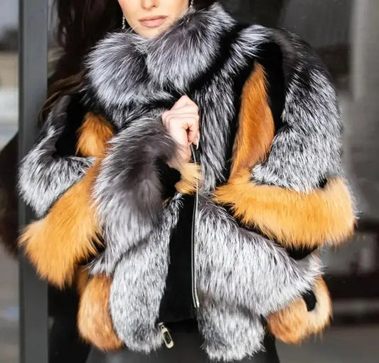 Women's Real Red Fox Fur Jacket With Silver Fox Collar Coat Thick Warm and Fashionable in Winter 23A0616 FZwear