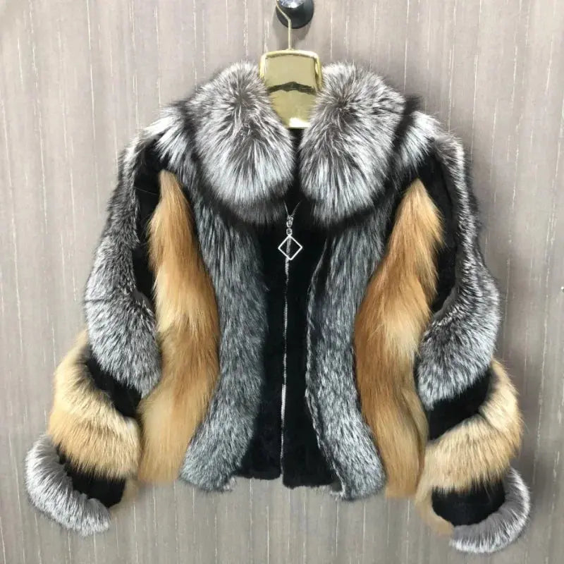 Women's Real Red Fox Fur Jacket With Silver Fox Collar Coat Thick Warm and Fashionable in Winter 23A0616 FZwear