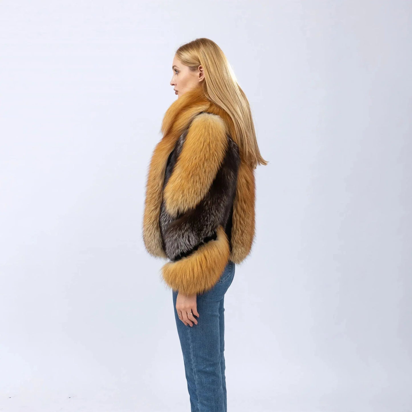 Women's Real Red Fox Fur Jacket With Silver Fox Collar Coat Thick Warm and Fashionable in Winter 23A0616 FZwear