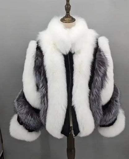 Women's Real Red Fox Fur Jacket With Silver Fox Collar Coat Thick Warm and Fashionable in Winter 23A0616 FZwear