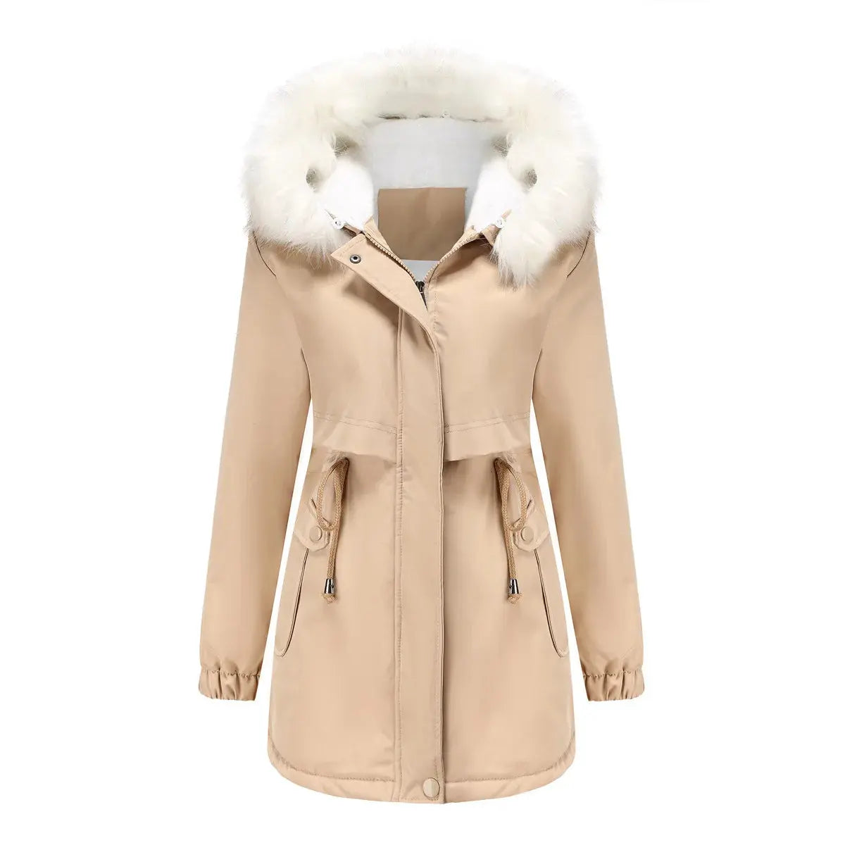 FZ Women's Velvet Hooded Cotton With Fur Collar Parka Jacket