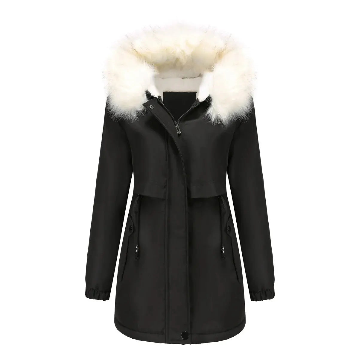 FZ Women's Velvet Hooded Cotton With Fur Collar Parka Jacket