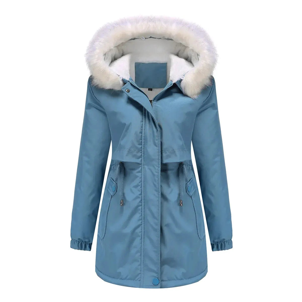 FZ Women's Velvet Hooded Cotton With Fur Collar Parka Jacket