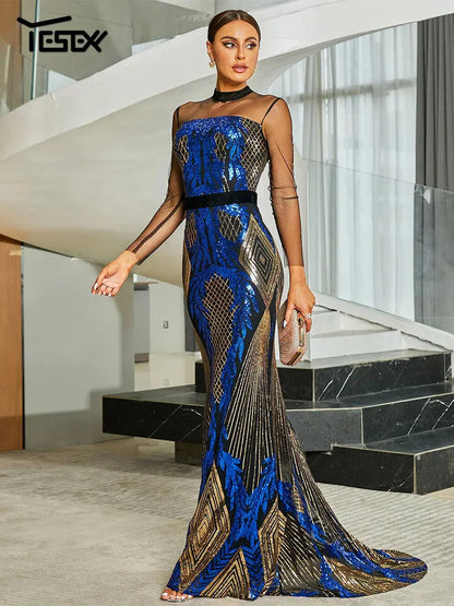 Yesexy New Elegant Party Dresses Women 2024 Mermaid Sequin Mesh Evening Prom Chic Elegant Dress FZwear