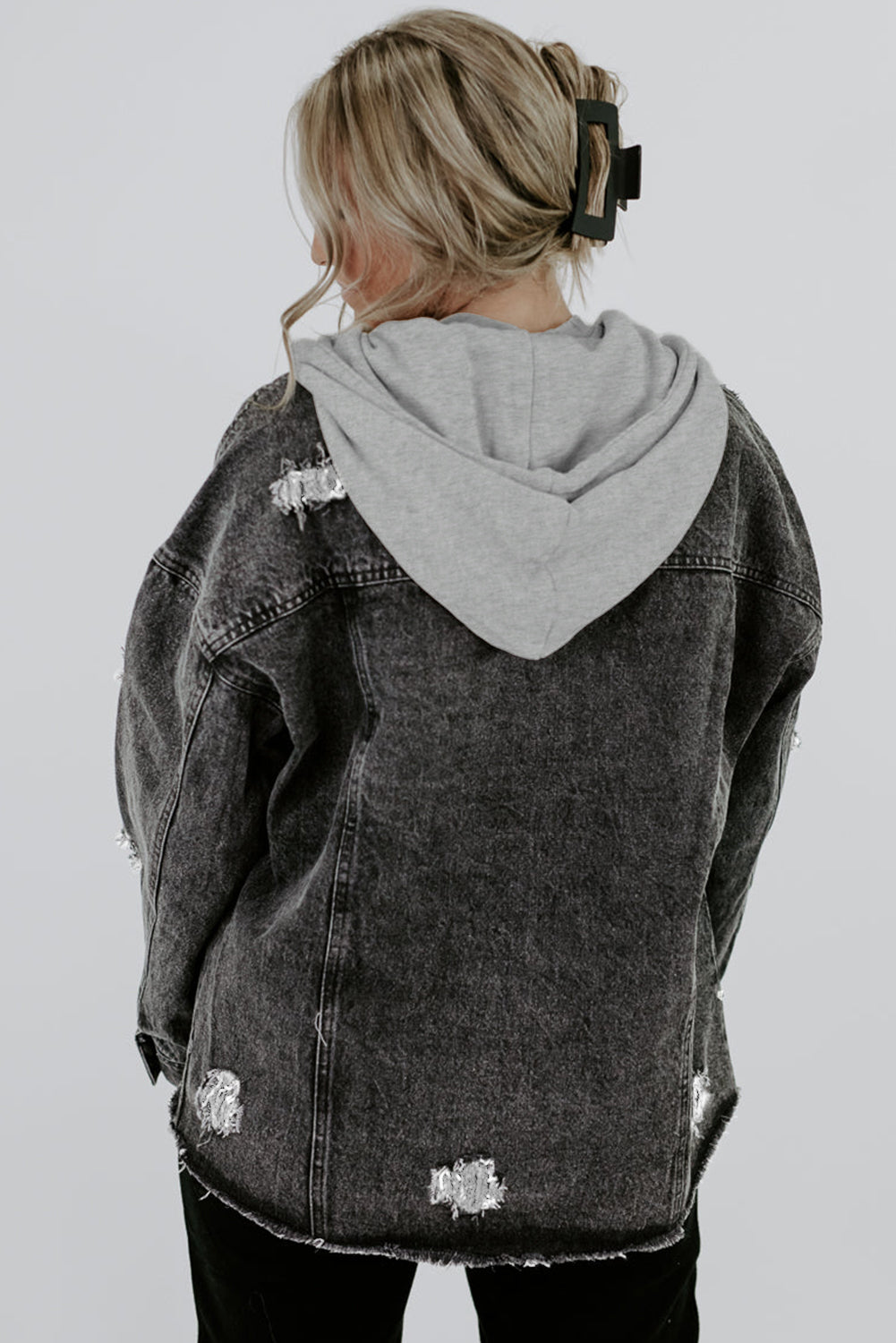 FZ Women's Drawstring Hooded Frayed Denim Jacket - FZwear