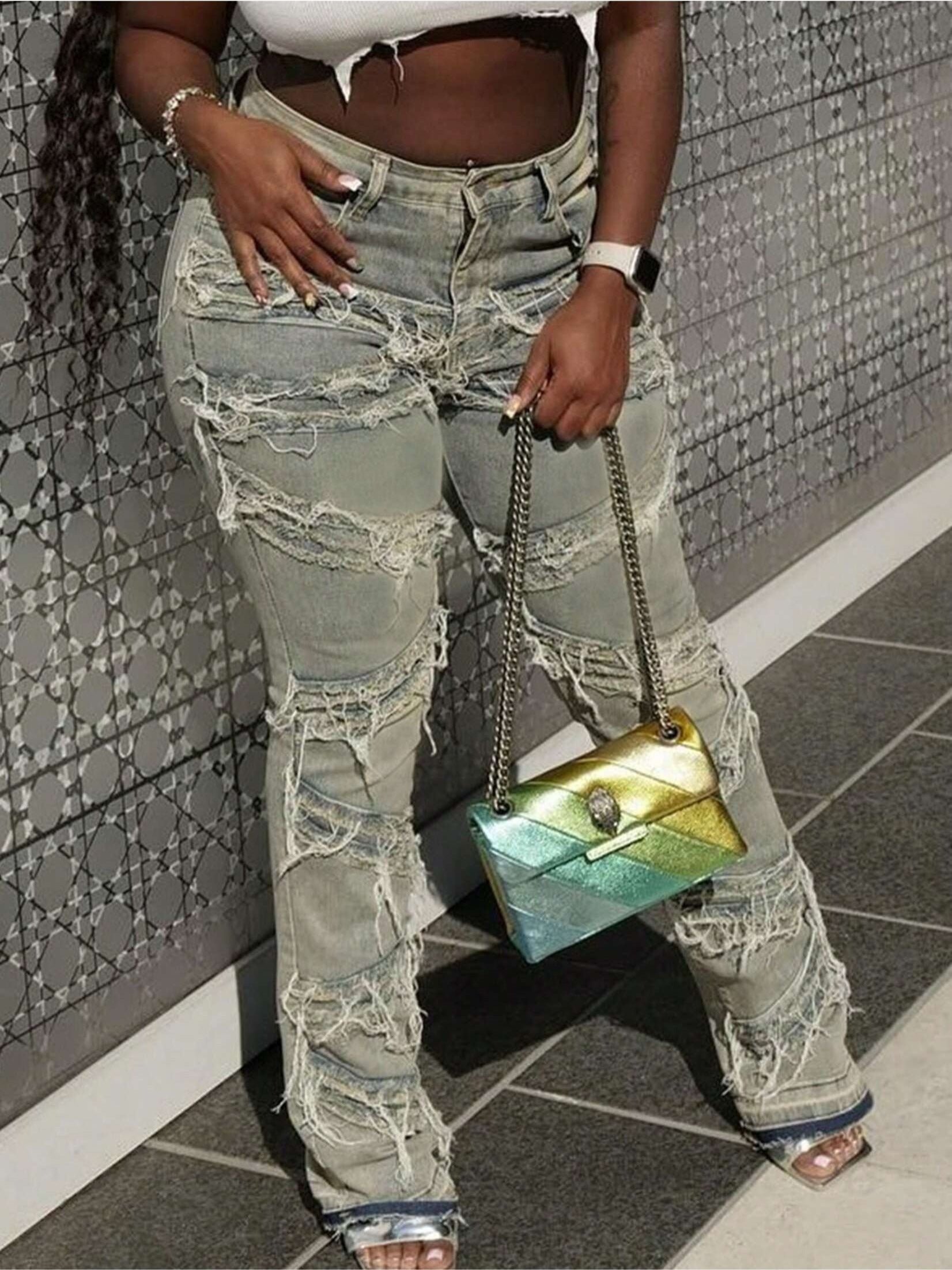 FZ Women's Vintage Fringed Street Style Denim Pants