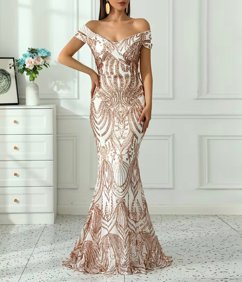 FZ Women's Sequins Drop Sleeve Mermaid Evening Dress