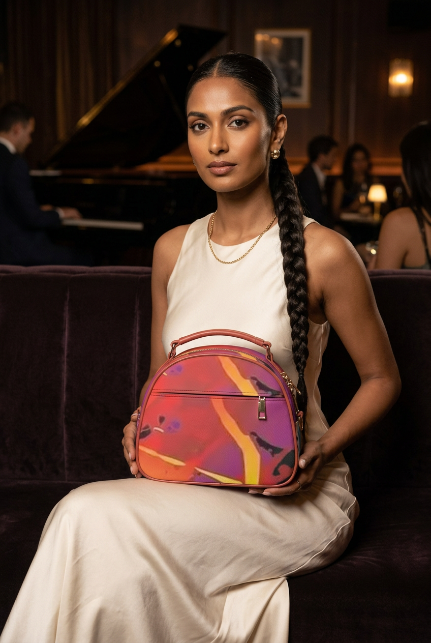 Abstract mini handbag at a jazz supper club